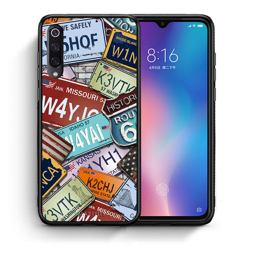 Θήκη Xiaomi Mi 9 Car Plates από τη Smartfits με σχέδιο στο πίσω μέρος και μαύρο περίβλημα | Xiaomi Mi 9 Car Plates case with colorful back and black bezels