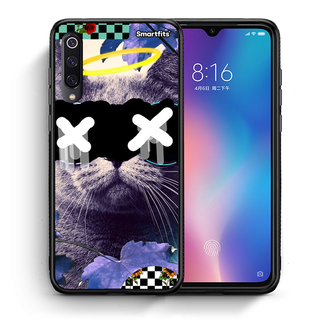 Θήκη Xiaomi Mi 9 Cat Collage από τη Smartfits με σχέδιο στο πίσω μέρος και μαύρο περίβλημα | Xiaomi Mi 9 Cat Collage case with colorful back and black bezels