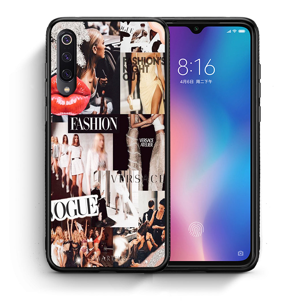 Θήκη Αγίου Βαλεντίνου Xiaomi Mi 9 Collage Fashion από τη Smartfits με σχέδιο στο πίσω μέρος και μαύρο περίβλημα | Xiaomi Mi 9 Collage Fashion case with colorful back and black bezels