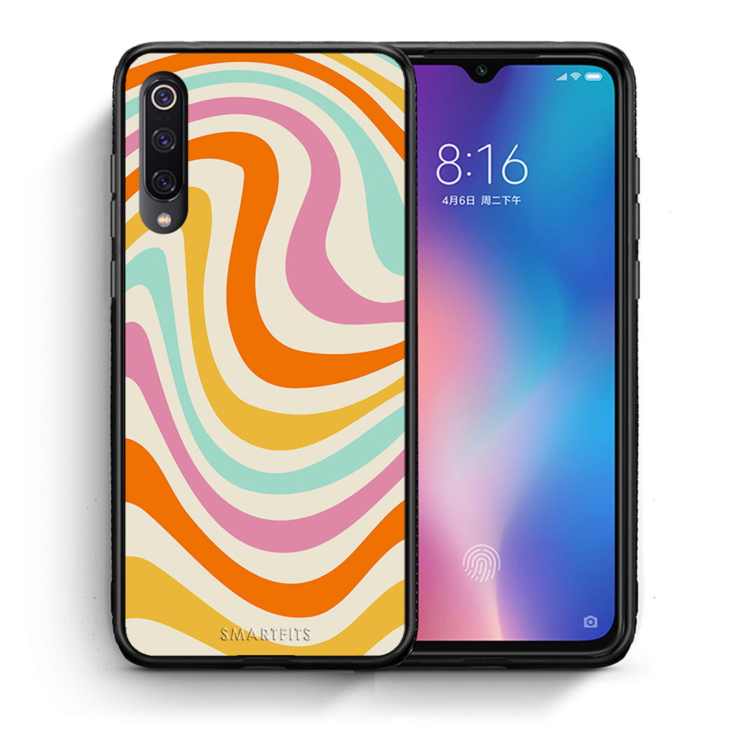 Θήκη Xiaomi Mi 9 Colourful Waves από τη Smartfits με σχέδιο στο πίσω μέρος και μαύρο περίβλημα | Xiaomi Mi 9 Colourful Waves case with colorful back and black bezels