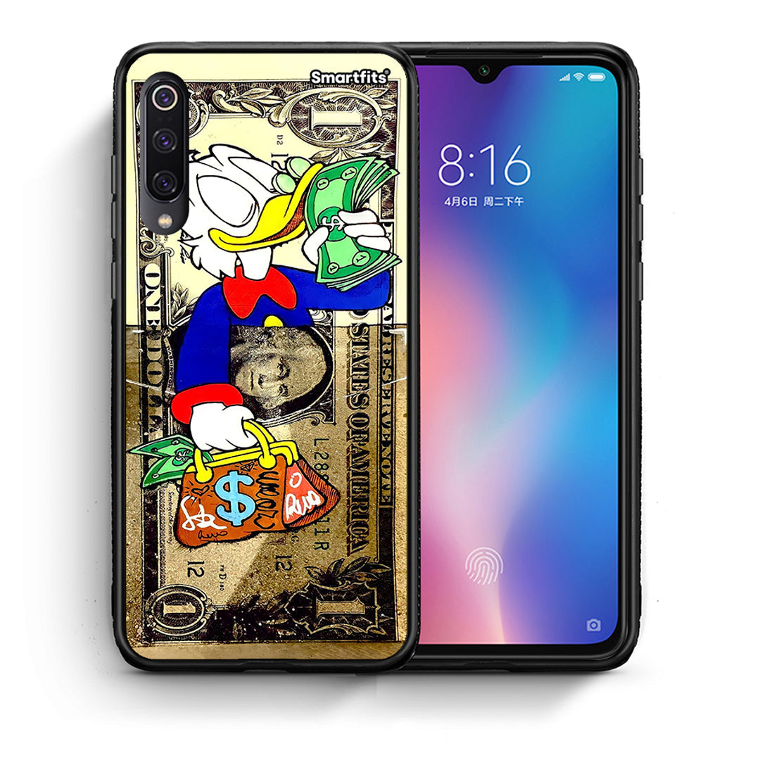 Θήκη Xiaomi Mi 9 Duck Money από τη Smartfits με σχέδιο στο πίσω μέρος και μαύρο περίβλημα | Xiaomi Mi 9 Duck Money case with colorful back and black bezels
