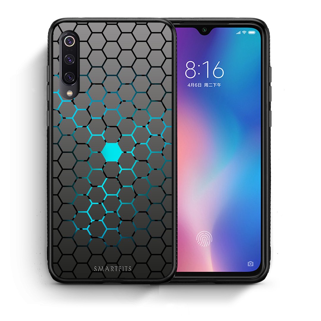 Θήκη Xiaomi Mi 9 Hexagonal Geometric από τη Smartfits με σχέδιο στο πίσω μέρος και μαύρο περίβλημα | Xiaomi Mi 9 Hexagonal Geometric case with colorful back and black bezels