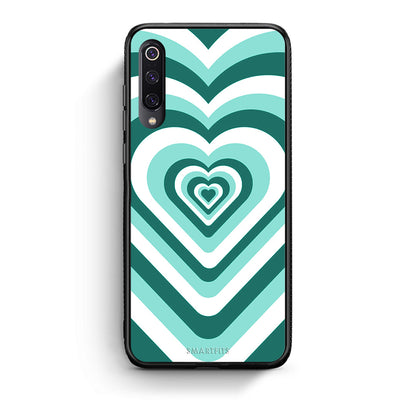 Xiaomi Mi 9 Green Hearts θήκη από τη Smartfits με σχέδιο στο πίσω μέρος και μαύρο περίβλημα | Smartphone case with colorful back and black bezels by Smartfits