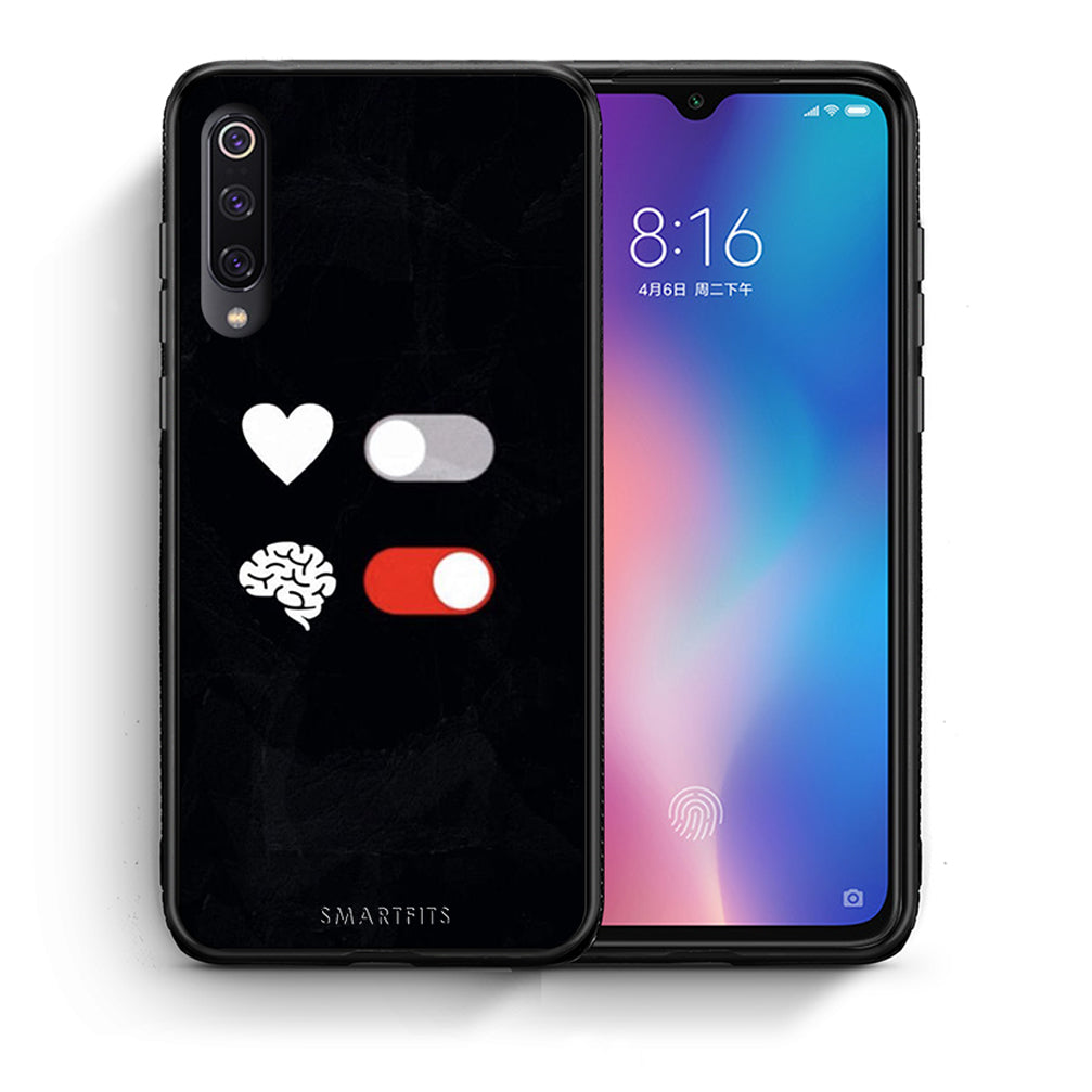 Θήκη Αγίου Βαλεντίνου Xiaomi Mi 9 Heart Vs Brain από τη Smartfits με σχέδιο στο πίσω μέρος και μαύρο περίβλημα | Xiaomi Mi 9 Heart Vs Brain case with colorful back and black bezels
