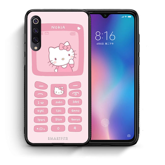 Θήκη Αγίου Βαλεντίνου Xiaomi Mi 9 Hello Kitten από τη Smartfits με σχέδιο στο πίσω μέρος και μαύρο περίβλημα | Xiaomi Mi 9 Hello Kitten case with colorful back and black bezels