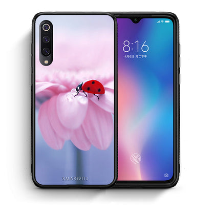 Θήκη Xiaomi Mi 9 Ladybug Flower από τη Smartfits με σχέδιο στο πίσω μέρος και μαύρο περίβλημα | Xiaomi Mi 9 Ladybug Flower case with colorful back and black bezels