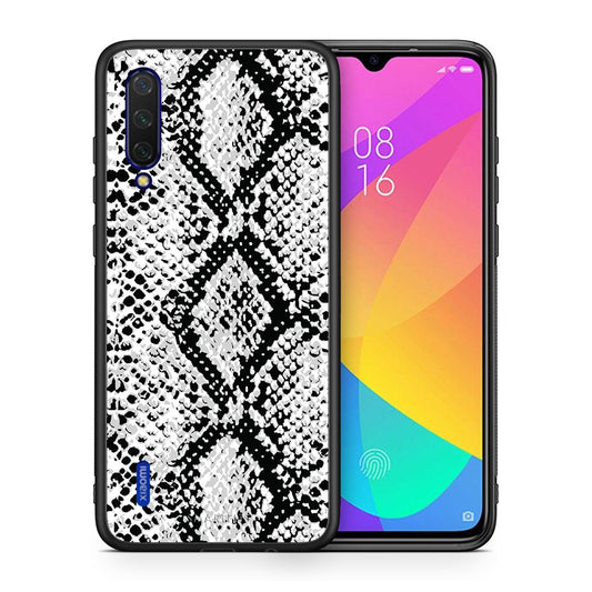 Θήκη Xiaomi Mi 9 Lite White Snake Animal από τη Smartfits με σχέδιο στο πίσω μέρος και μαύρο περίβλημα | Xiaomi Mi 9 Lite White Snake Animal case with colorful back and black bezels