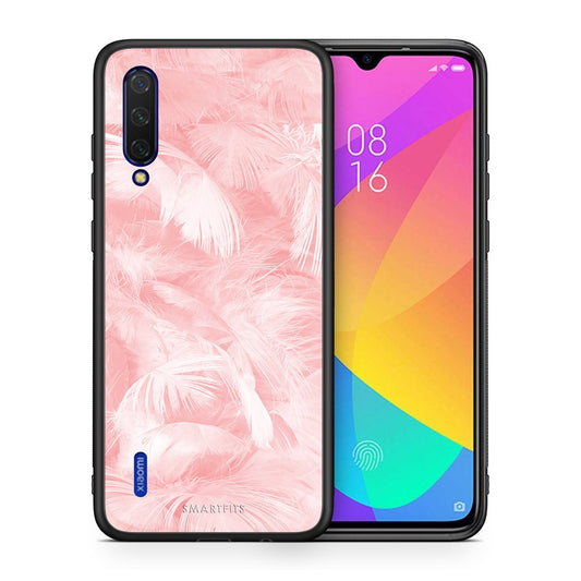 Θήκη Xiaomi Mi 9 Lite Pink Feather Boho από τη Smartfits με σχέδιο στο πίσω μέρος και μαύρο περίβλημα | Xiaomi Mi 9 Lite Pink Feather Boho case with colorful back and black bezels