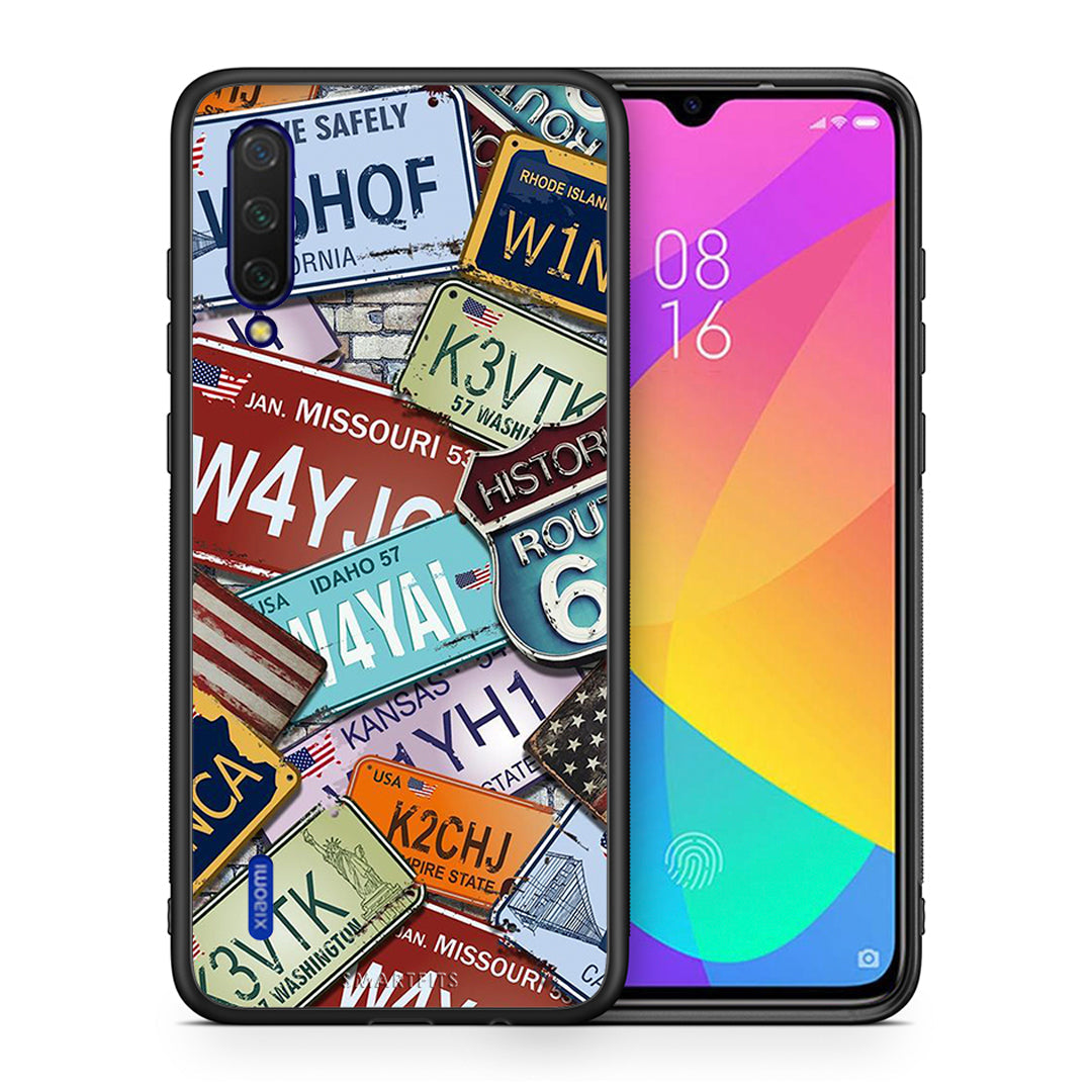 Θήκη Xiaomi Mi 9 Lite Car Plates από τη Smartfits με σχέδιο στο πίσω μέρος και μαύρο περίβλημα | Xiaomi Mi 9 Lite Car Plates case with colorful back and black bezels