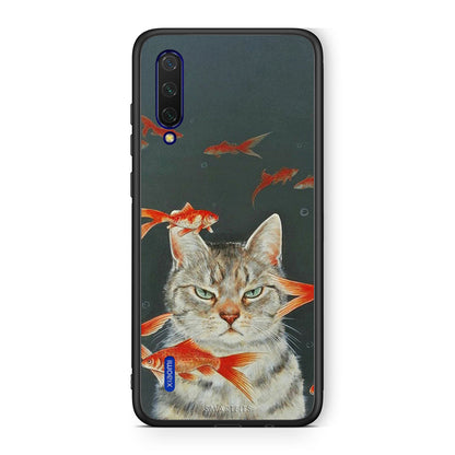 Xiaomi Mi 9 Lite Cat Goldfish θήκη από τη Smartfits με σχέδιο στο πίσω μέρος και μαύρο περίβλημα | Smartphone case with colorful back and black bezels by Smartfits