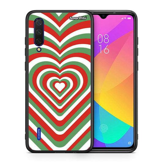 Θήκη Xiaomi Mi 9 Lite Christmas Hearts από τη Smartfits με σχέδιο στο πίσω μέρος και μαύρο περίβλημα | Xiaomi Mi 9 Lite Christmas Hearts case with colorful back and black bezels