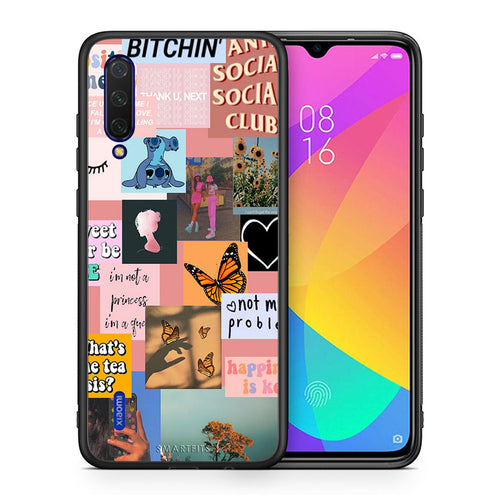Θήκη Αγίου Βαλεντίνου Xiaomi Mi 9 Lite Collage Bitchin από τη Smartfits με σχέδιο στο πίσω μέρος και μαύρο περίβλημα | Xiaomi Mi 9 Lite Collage Bitchin case with colorful back and black bezels