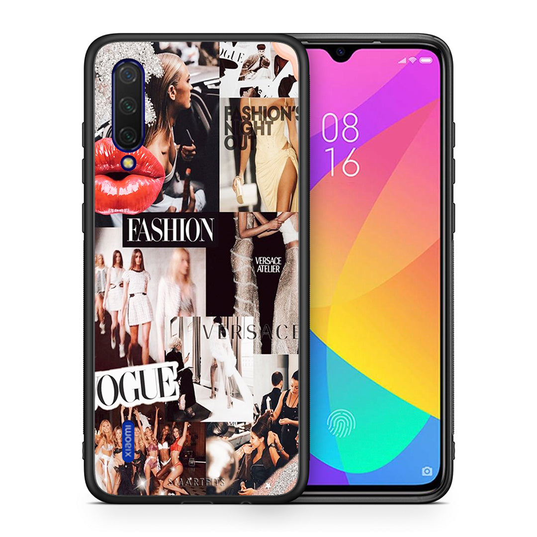 Θήκη Αγίου Βαλεντίνου Xiaomi Mi 9 Lite Collage Fashion από τη Smartfits με σχέδιο στο πίσω μέρος και μαύρο περίβλημα | Xiaomi Mi 9 Lite Collage Fashion case with colorful back and black bezels