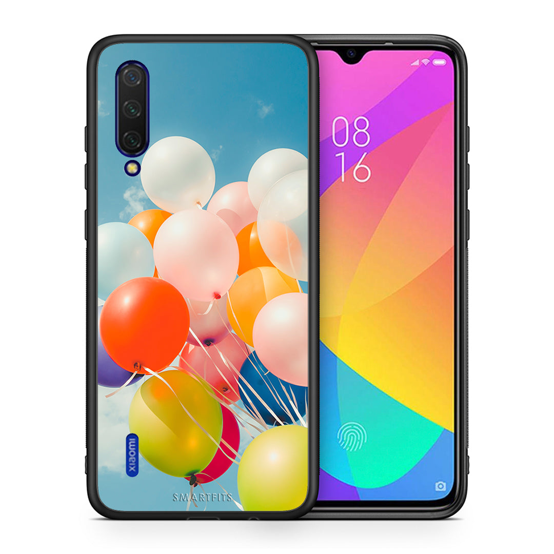 Θήκη Xiaomi Mi 9 Lite Colorful Balloons από τη Smartfits με σχέδιο στο πίσω μέρος και μαύρο περίβλημα | Xiaomi Mi 9 Lite Colorful Balloons case with colorful back and black bezels