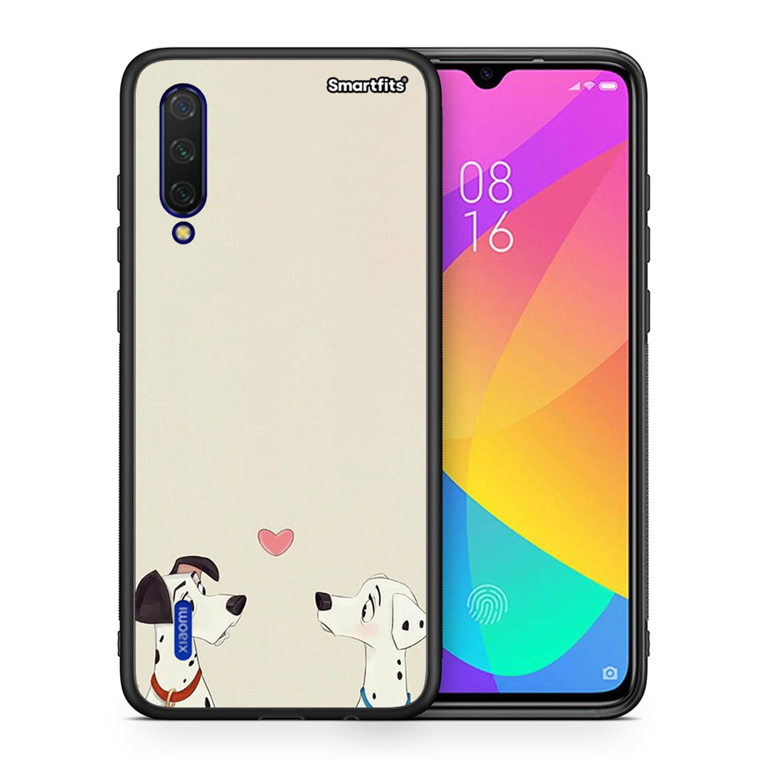 Θήκη Xiaomi Mi 9 Lite Dalmatians Love από τη Smartfits με σχέδιο στο πίσω μέρος και μαύρο περίβλημα | Xiaomi Mi 9 Lite Dalmatians Love case with colorful back and black bezels