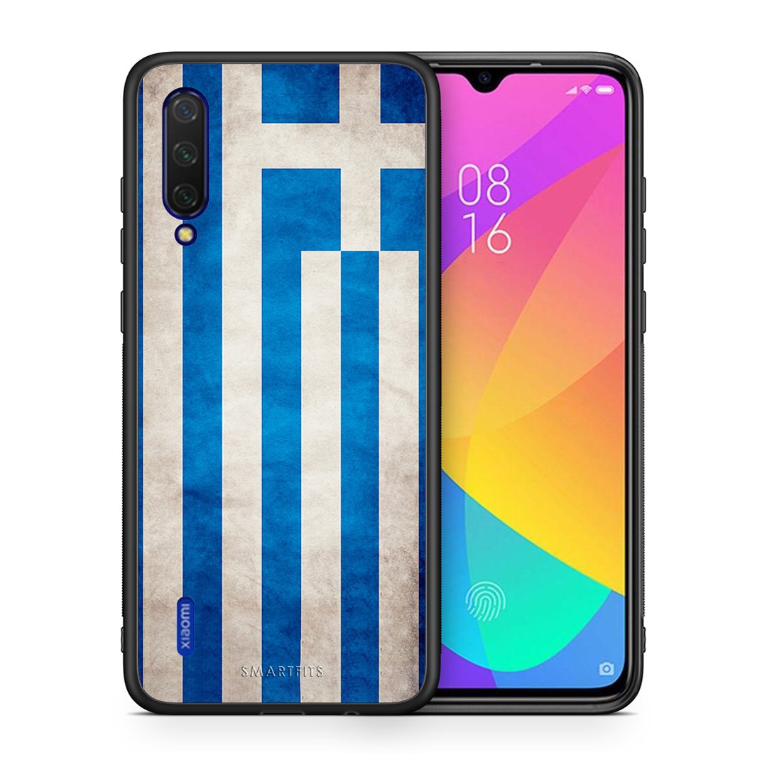 Θήκη Xiaomi Mi 9 Lite Greek Flag από τη Smartfits με σχέδιο στο πίσω μέρος και μαύρο περίβλημα | Xiaomi Mi 9 Lite Greek Flag case with colorful back and black bezels