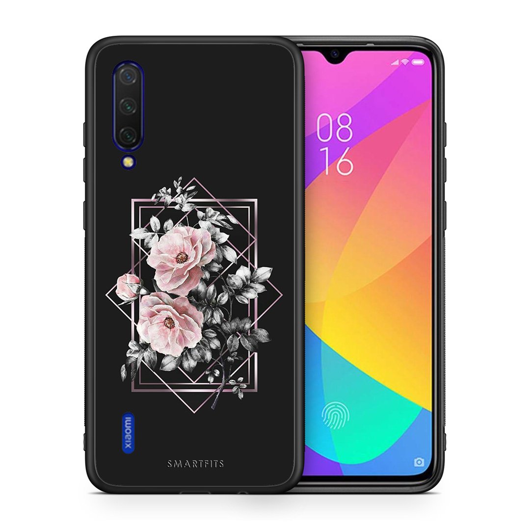 Θήκη Xiaomi Mi 9 Lite Frame Flower από τη Smartfits με σχέδιο στο πίσω μέρος και μαύρο περίβλημα | Xiaomi Mi 9 Lite Frame Flower case with colorful back and black bezels