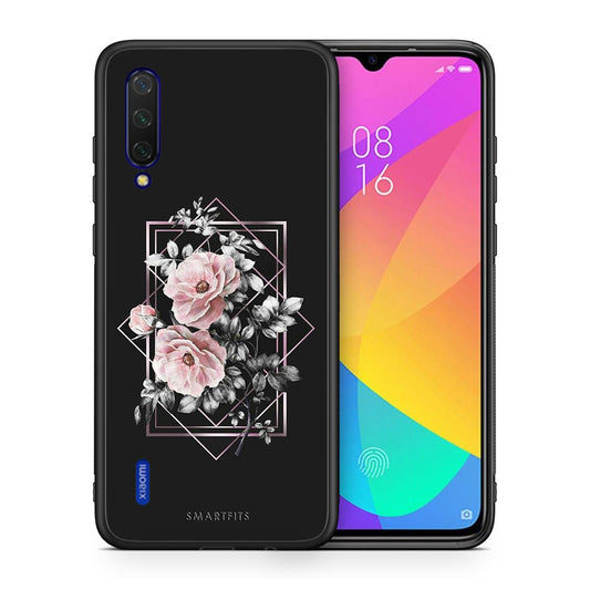 Θήκη Xiaomi Mi 9 Lite Frame Flower από τη Smartfits με σχέδιο στο πίσω μέρος και μαύρο περίβλημα | Xiaomi Mi 9 Lite Frame Flower case with colorful back and black bezels