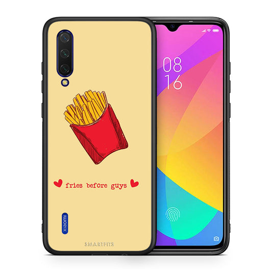 Θήκη Αγίου Βαλεντίνου Xiaomi Mi 9 Lite Fries Before Guys από τη Smartfits με σχέδιο στο πίσω μέρος και μαύρο περίβλημα | Xiaomi Mi 9 Lite Fries Before Guys case with colorful back and black bezels