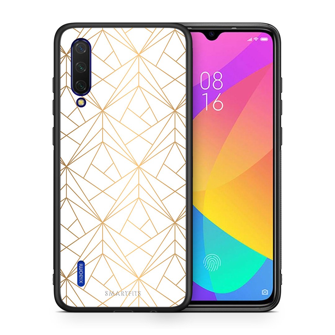 Θήκη Xiaomi Mi 9 Lite Luxury White Geometric από τη Smartfits με σχέδιο στο πίσω μέρος και μαύρο περίβλημα | Xiaomi Mi 9 Lite Luxury White Geometric case with colorful back and black bezels