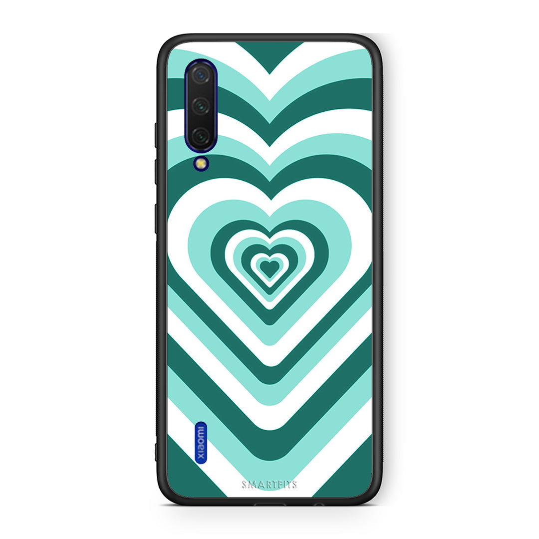 Xiaomi Mi 9 Lite Green Hearts θήκη από τη Smartfits με σχέδιο στο πίσω μέρος και μαύρο περίβλημα | Smartphone case with colorful back and black bezels by Smartfits