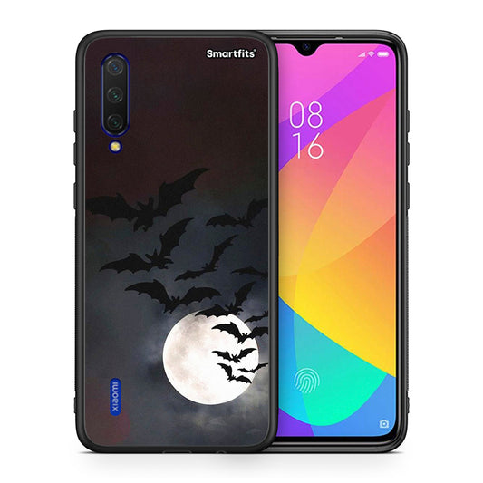 Θήκη Xiaomi Mi 9 Lite Halloween Bat Night από τη Smartfits με σχέδιο στο πίσω μέρος και μαύρο περίβλημα | Xiaomi Mi 9 Lite Halloween Bat Night case with colorful back and black bezels