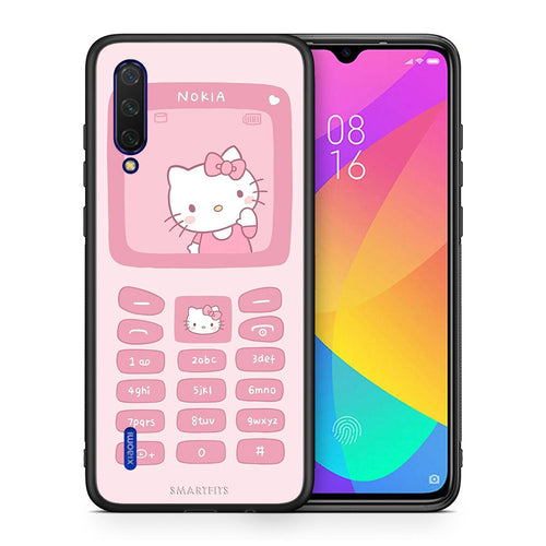 Θήκη Αγίου Βαλεντίνου Xiaomi Mi 9 Lite Hello Kitten από τη Smartfits με σχέδιο στο πίσω μέρος και μαύρο περίβλημα | Xiaomi Mi 9 Lite Hello Kitten case with colorful back and black bezels
