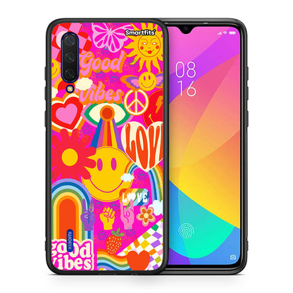 Θήκη Xiaomi Mi 9 Lite Hippie Love από τη Smartfits με σχέδιο στο πίσω μέρος και μαύρο περίβλημα | Xiaomi Mi 9 Lite Hippie Love case with colorful back and black bezels