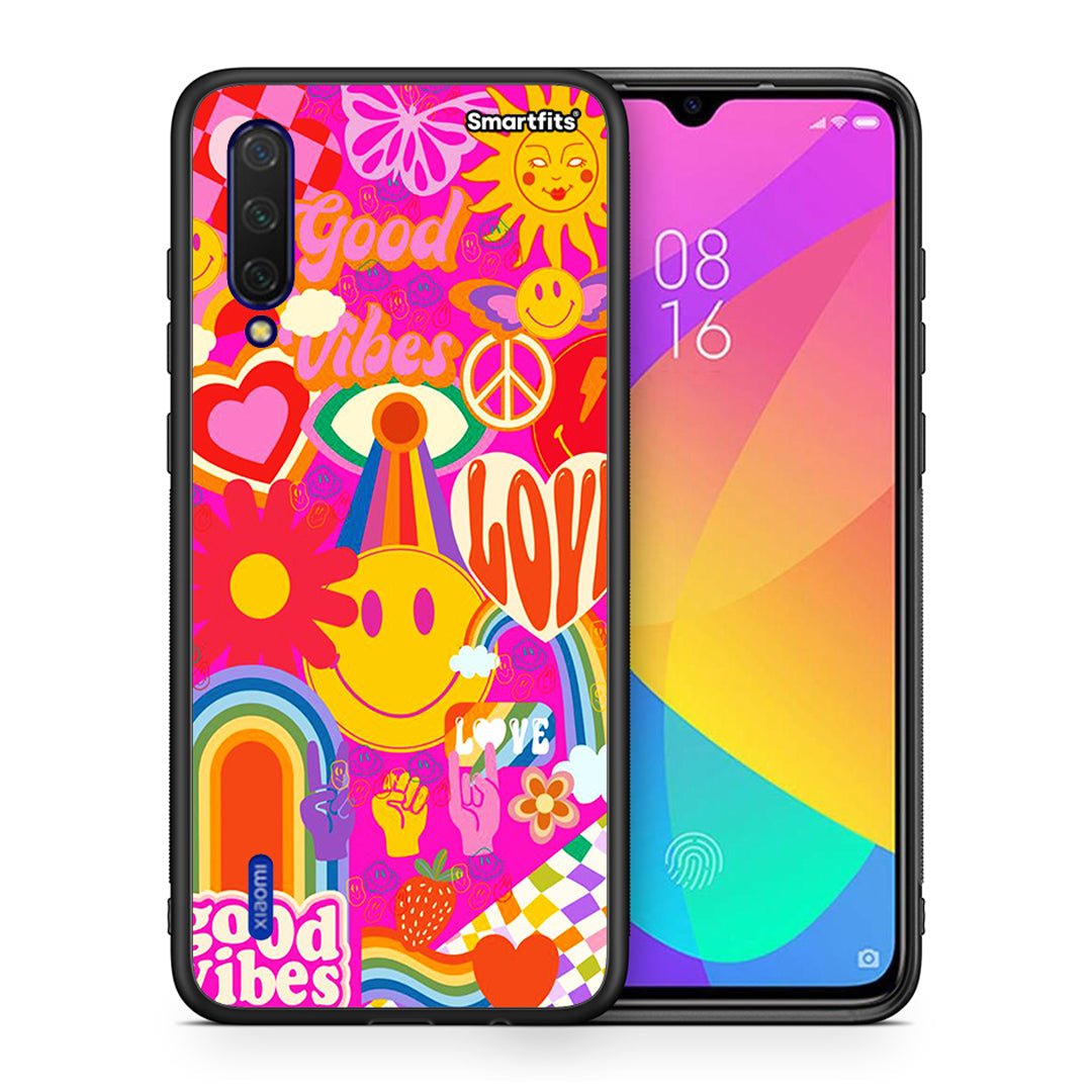 Θήκη Xiaomi Mi 9 Lite Hippie Love από τη Smartfits με σχέδιο στο πίσω μέρος και μαύρο περίβλημα | Xiaomi Mi 9 Lite Hippie Love case with colorful back and black bezels