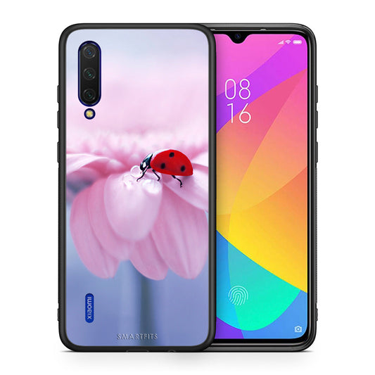 Θήκη Xiaomi Mi 9 Lite Ladybug Flower από τη Smartfits με σχέδιο στο πίσω μέρος και μαύρο περίβλημα | Xiaomi Mi 9 Lite Ladybug Flower case with colorful back and black bezels