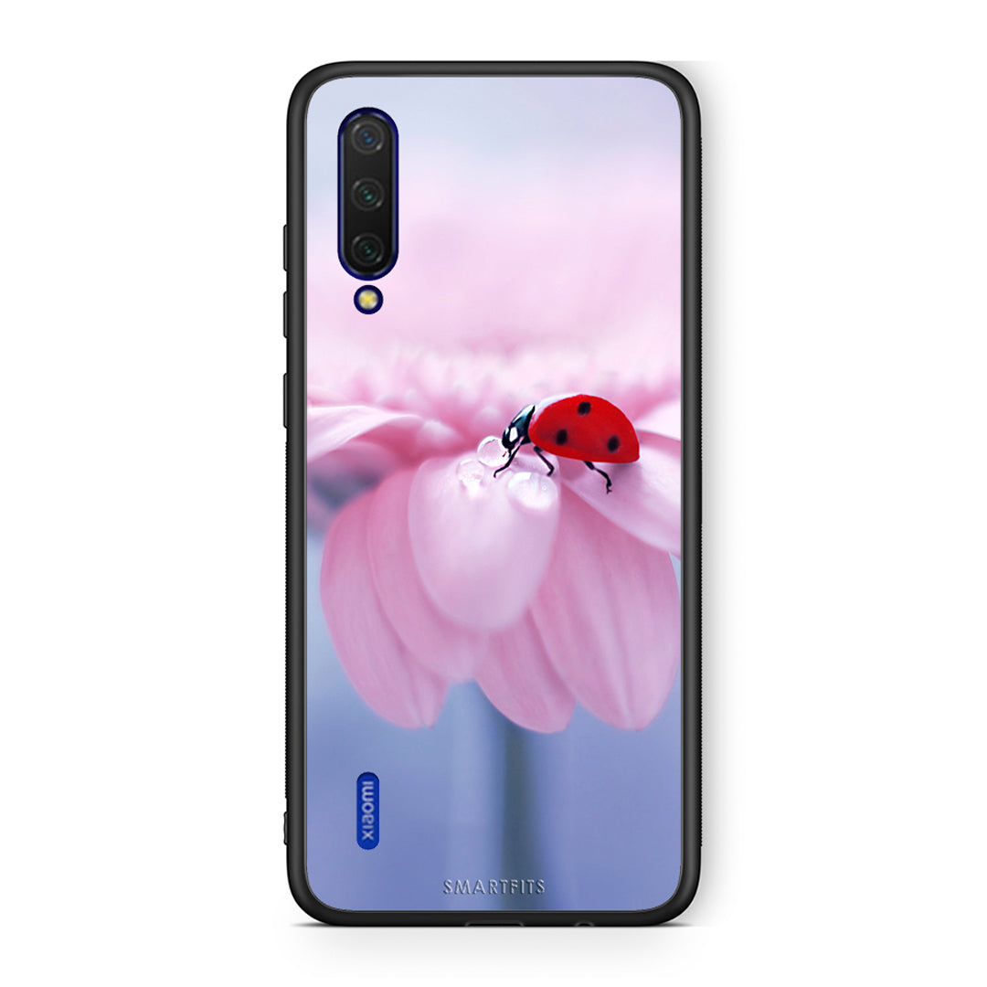 Xiaomi Mi 9 Lite Ladybug Flower θήκη από τη Smartfits με σχέδιο στο πίσω μέρος και μαύρο περίβλημα | Smartphone case with colorful back and black bezels by Smartfits