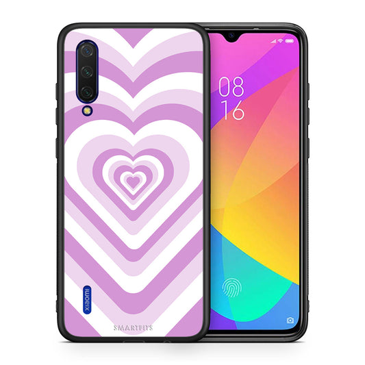 Θήκη Xiaomi Mi 9 Lite Lilac Hearts από τη Smartfits με σχέδιο στο πίσω μέρος και μαύρο περίβλημα | Xiaomi Mi 9 Lite Lilac Hearts case with colorful back and black bezels