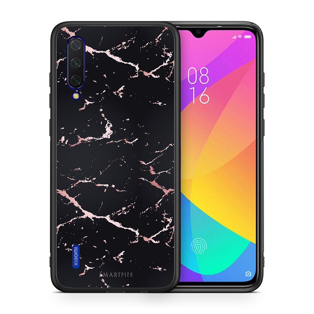 Θήκη Xiaomi Mi 9 Lite Black Rosegold Marble από τη Smartfits με σχέδιο στο πίσω μέρος και μαύρο περίβλημα | Xiaomi Mi 9 Lite Black Rosegold Marble case with colorful back and black bezels