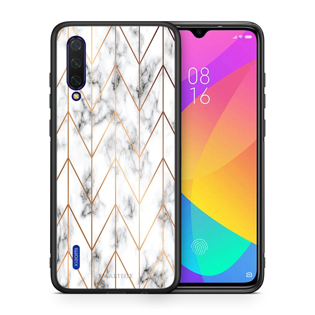 Θήκη Xiaomi Mi 9 Lite Gold Geometric Marble από τη Smartfits με σχέδιο στο πίσω μέρος και μαύρο περίβλημα | Xiaomi Mi 9 Lite Gold Geometric Marble case with colorful back and black bezels