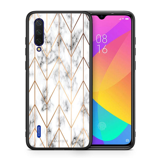 Θήκη Xiaomi Mi 9 Lite Gold Geometric Marble από τη Smartfits με σχέδιο στο πίσω μέρος και μαύρο περίβλημα | Xiaomi Mi 9 Lite Gold Geometric Marble case with colorful back and black bezels