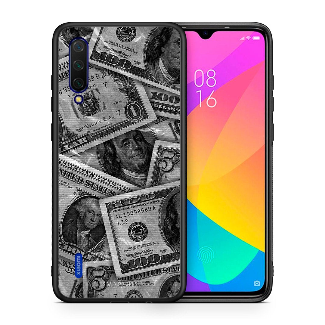 Θήκη Xiaomi Mi 9 Lite Money Dollars από τη Smartfits με σχέδιο στο πίσω μέρος και μαύρο περίβλημα | Xiaomi Mi 9 Lite Money Dollars case with colorful back and black bezels