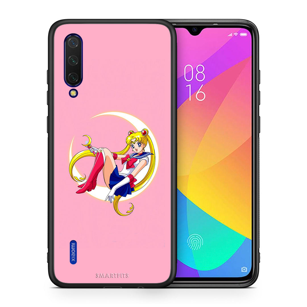 Θήκη Xiaomi Mi 9 Lite Moon Girl από τη Smartfits με σχέδιο στο πίσω μέρος και μαύρο περίβλημα | Xiaomi Mi 9 Lite Moon Girl case with colorful back and black bezels