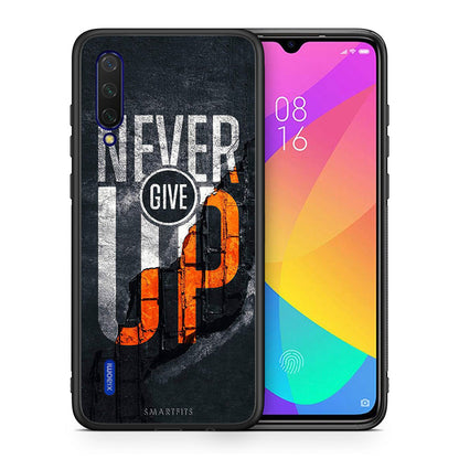 Θήκη Αγίου Βαλεντίνου Xiaomi Mi 9 Lite Never Give Up από τη Smartfits με σχέδιο στο πίσω μέρος και μαύρο περίβλημα | Xiaomi Mi 9 Lite Never Give Up case with colorful back and black bezels