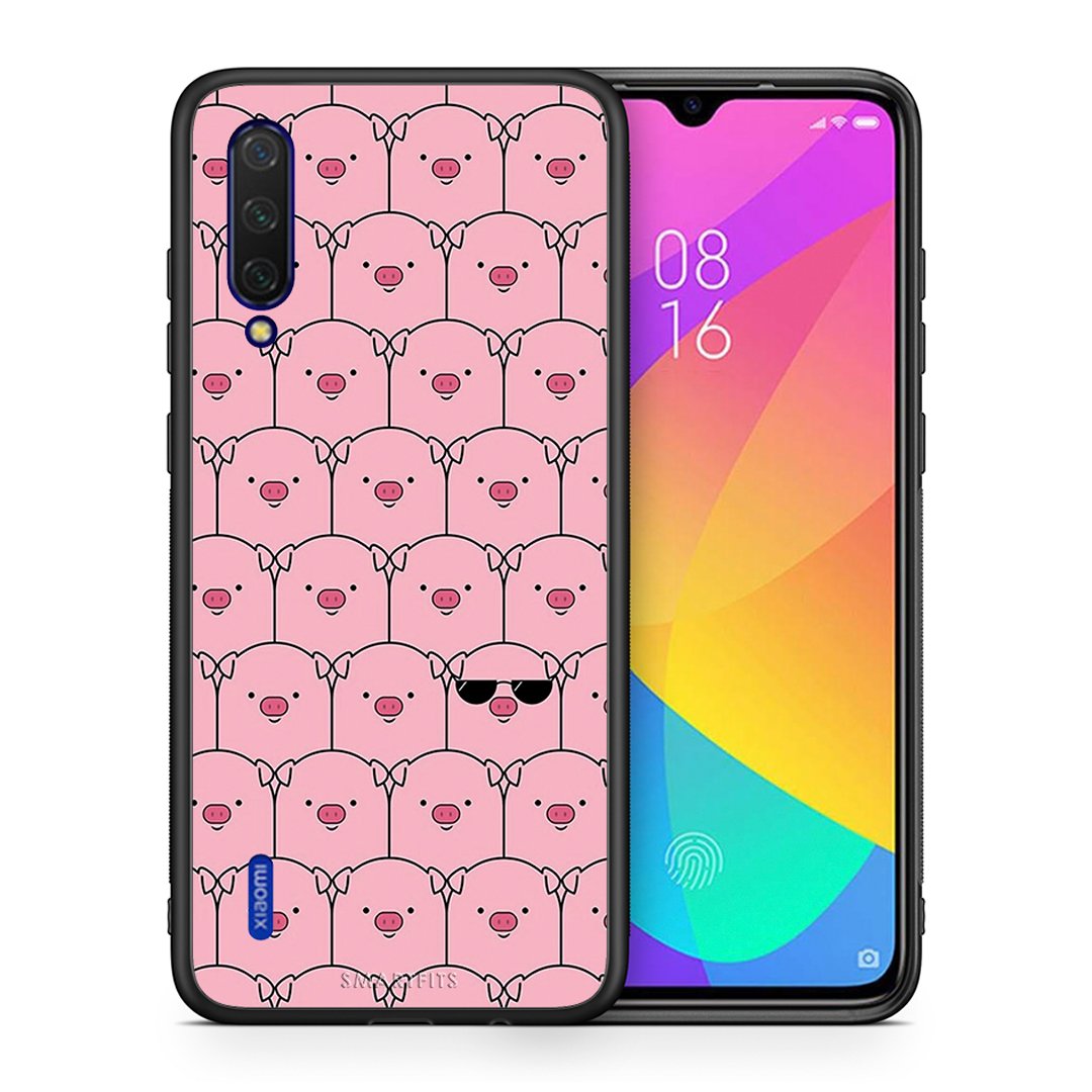 Θήκη Xiaomi Mi 9 Lite Pig Glasses από τη Smartfits με σχέδιο στο πίσω μέρος και μαύρο περίβλημα | Xiaomi Mi 9 Lite Pig Glasses case with colorful back and black bezels