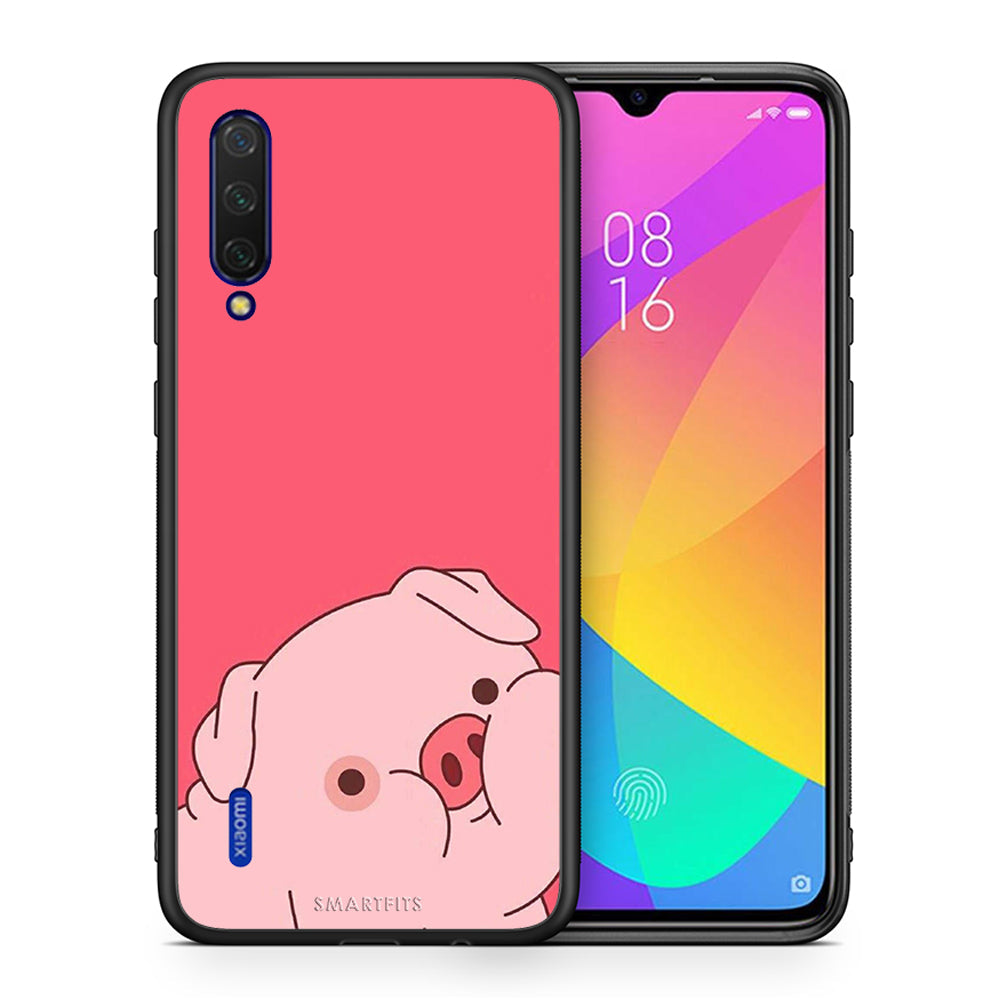 Θήκη Αγίου Βαλεντίνου Xiaomi Mi 9 Lite Pig Love 1 από τη Smartfits με σχέδιο στο πίσω μέρος και μαύρο περίβλημα | Xiaomi Mi 9 Lite Pig Love 1 case with colorful back and black bezels
