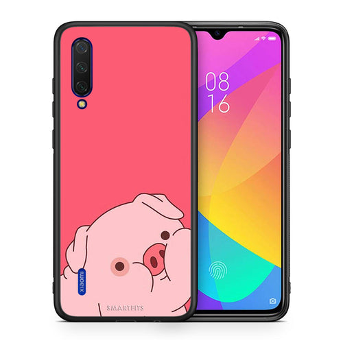 Θήκη Αγίου Βαλεντίνου Xiaomi Mi 9 Lite Pig Love 1 από τη Smartfits με σχέδιο στο πίσω μέρος και μαύρο περίβλημα | Xiaomi Mi 9 Lite Pig Love 1 case with colorful back and black bezels