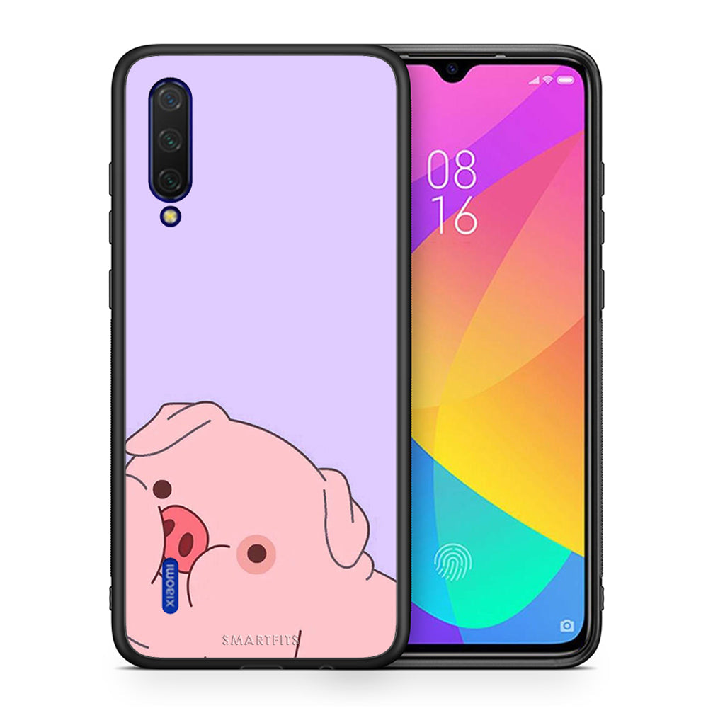 Θήκη Αγίου Βαλεντίνου Xiaomi Mi 9 Lite Pig Love 2 από τη Smartfits με σχέδιο στο πίσω μέρος και μαύρο περίβλημα | Xiaomi Mi 9 Lite Pig Love 2 case with colorful back and black bezels