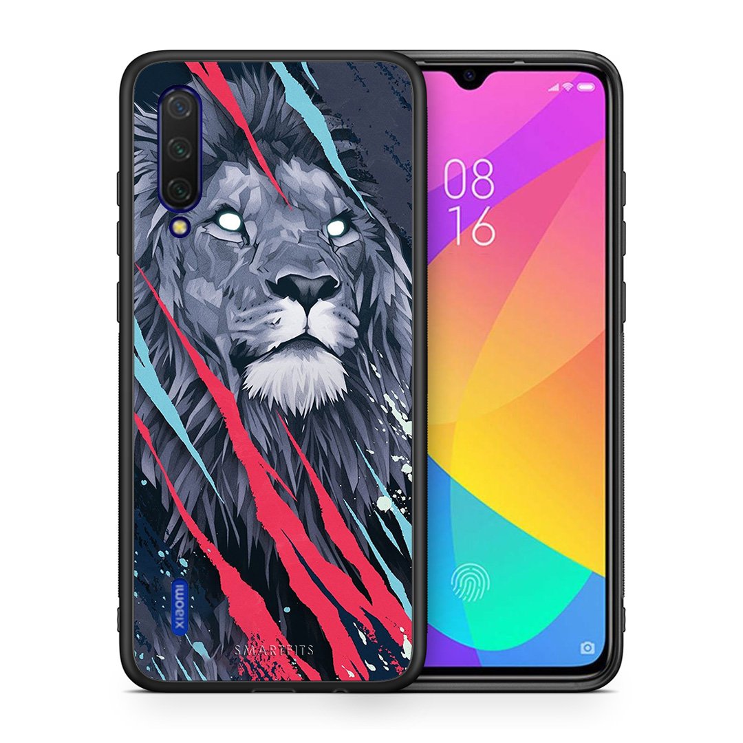 Θήκη Xiaomi Mi 9 Lite Lion Designer PopArt από τη Smartfits με σχέδιο στο πίσω μέρος και μαύρο περίβλημα | Xiaomi Mi 9 Lite Lion Designer PopArt case with colorful back and black bezels