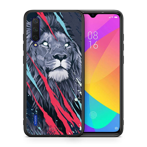 Θήκη Xiaomi Mi 9 Lite Lion Designer PopArt από τη Smartfits με σχέδιο στο πίσω μέρος και μαύρο περίβλημα | Xiaomi Mi 9 Lite Lion Designer PopArt case with colorful back and black bezels