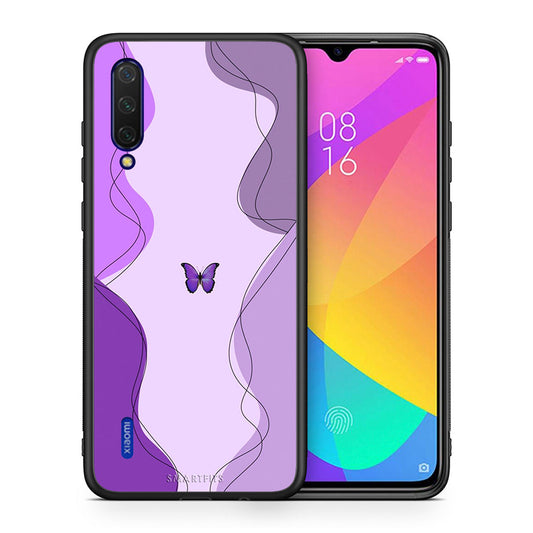 Θήκη Αγίου Βαλεντίνου Xiaomi Mi 9 Lite Purple Mariposa από τη Smartfits με σχέδιο στο πίσω μέρος και μαύρο περίβλημα | Xiaomi Mi 9 Lite Purple Mariposa case with colorful back and black bezels