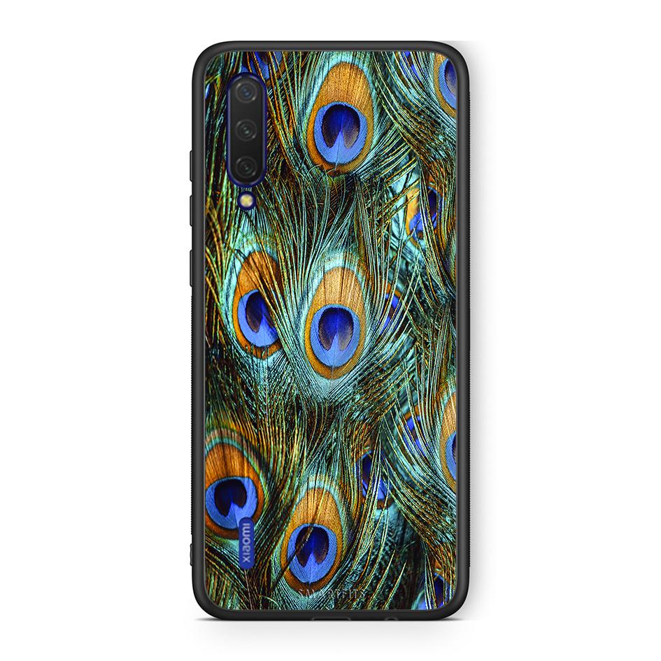 Xiaomi Mi 9 Lite Real Peacock Feathers θήκη από τη Smartfits με σχέδιο στο πίσω μέρος και μαύρο περίβλημα | Smartphone case with colorful back and black bezels by Smartfits
