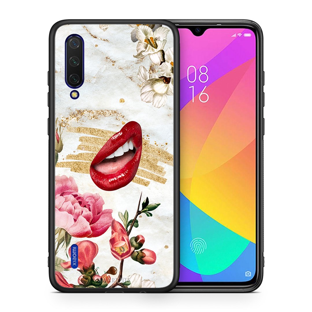 Θήκη Xiaomi Mi 9 Lite Red Lips από τη Smartfits με σχέδιο στο πίσω μέρος και μαύρο περίβλημα | Xiaomi Mi 9 Lite Red Lips case with colorful back and black bezels