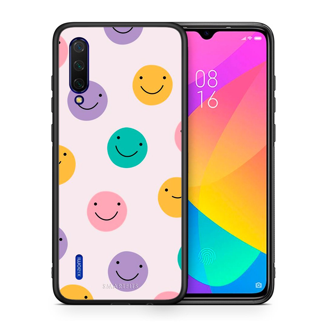 Θήκη Xiaomi Mi 9 Lite Smiley Faces από τη Smartfits με σχέδιο στο πίσω μέρος και μαύρο περίβλημα | Xiaomi Mi 9 Lite Smiley Faces case with colorful back and black bezels