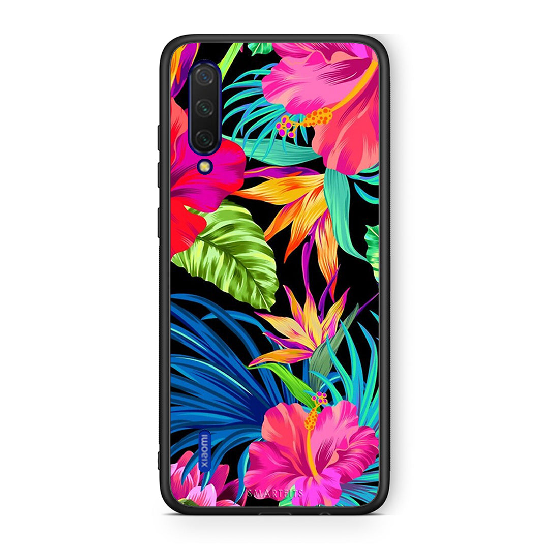 Xiaomi Mi 9 Lite Tropical Flowers θήκη από τη Smartfits με σχέδιο στο πίσω μέρος και μαύρο περίβλημα | Smartphone case with colorful back and black bezels by Smartfits