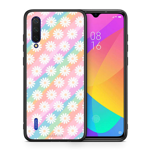 Θήκη Xiaomi Mi 9 Lite White Daisies από τη Smartfits με σχέδιο στο πίσω μέρος και μαύρο περίβλημα | Xiaomi Mi 9 Lite White Daisies case with colorful back and black bezels